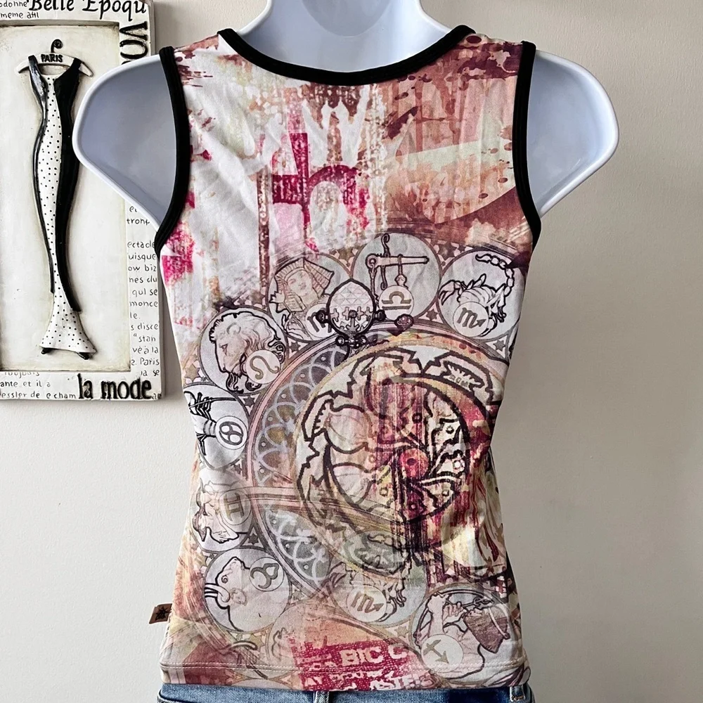 Y2K So Sporty Zodiac Printed Stretch Tank Top Size S